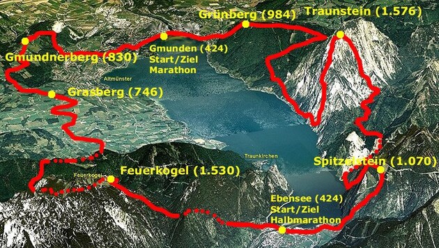 Ein Lauf der Extreme: Der Bergmarathon rund um den Traunsee führt die Teilnehmer über sechs Berge. (Bild: "Krone")