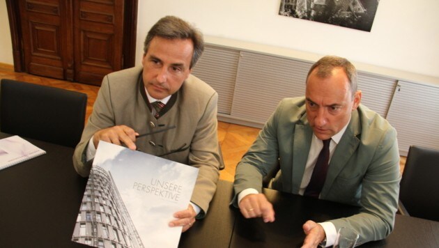 Der Grazer VP-Bürgermeister Siegfried Nagl und sein blauer Vize Mario Eustacchio. (Bild: Kronenzeitung)