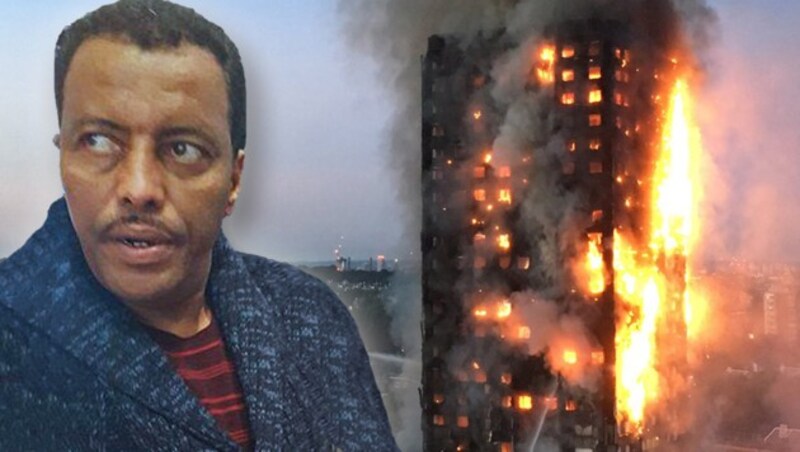 Der Kühlschrank von Taxifahrer Behailu Kebede löste den Brand im Grenfell Tower aus. (Bild: twitter.com/dailymail, AFP)