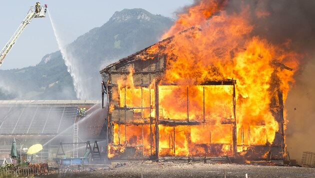 Der Bauernhof in Vorarlberg wurde ein Raub der Flammen. (Bild: Mathis Fotografie)