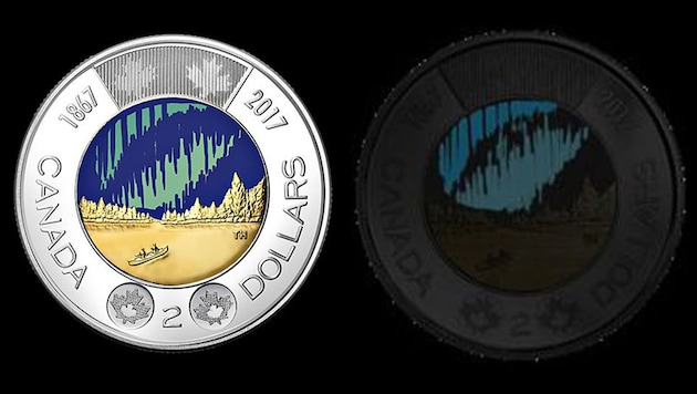 Die leuchtende Zwei-Dollar-Münze (Bild: Royal Canadian Mint)