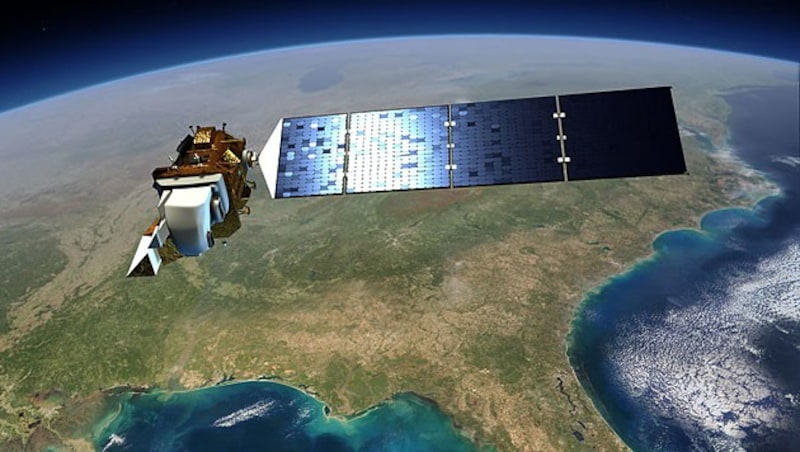Künstlerische Illustration: „Landsat 8“ im Orbit über der Erde (Bild: NASA/GSFC/Landsat)