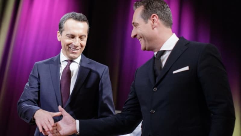 Handshake zwischen Kern und Strache - auch nach der Wahl? (Bild: APA/GEORG HOCHMUTH)