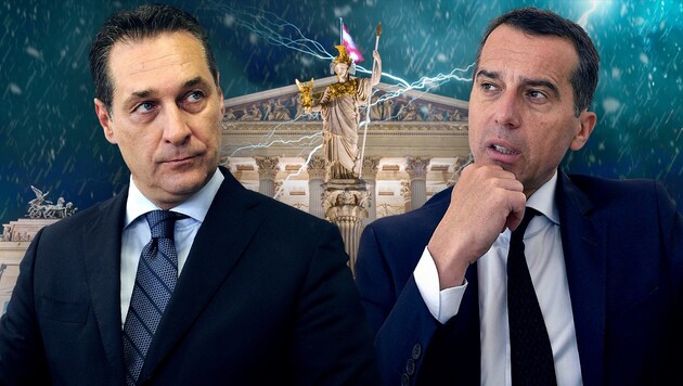 FPÖ-Chef Heinz-Christian Strache, Kanzler Christian Kern (Bild: APA, thinkstockphotos.de, krone.at-Grafik)