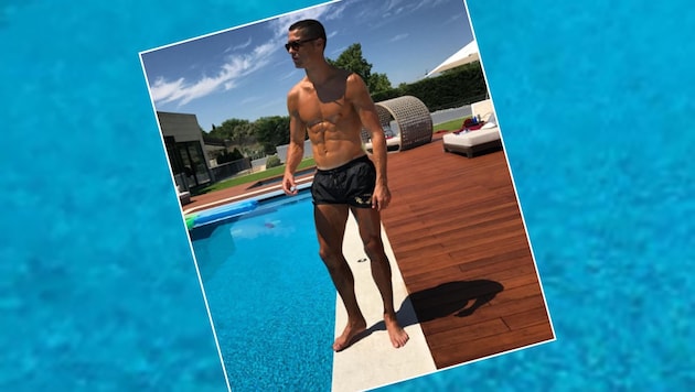 Cristiano beim Kurz-Relaxen an seinem Haus-eigenen Pool. Jetzt schwitzt er schon beim Confed-Cup. (Bild: Instagram)