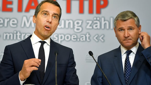 SPÖ-Chef Christian Kern und Parteimanager Georg Niedermühlbichler (Bild: APA/Roland Schlager)