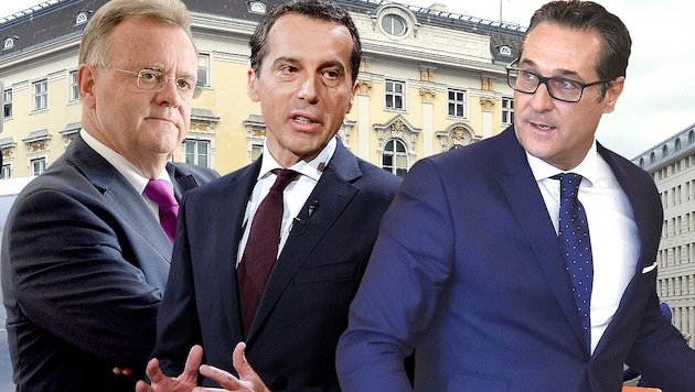 Niessl, Kanzler Christian Kern und FPÖ-Chef Heinz-Christian Strache (v.l.) (Bild: APA)