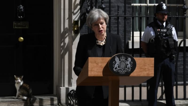 Theresa May vor der Downing Street 10 (Bild: AFP)