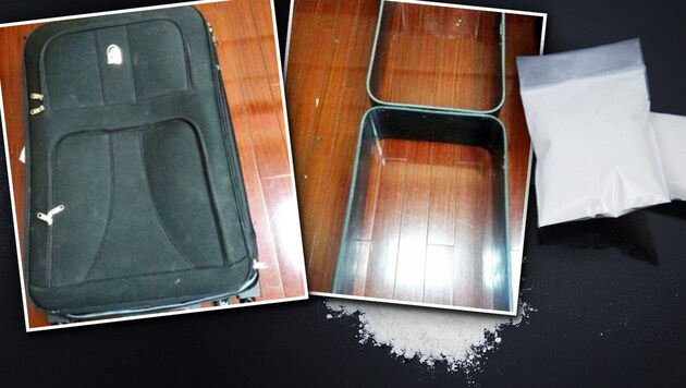 Schmuggelpremiere in China: Das Kokain lag nicht im Koffer, die Koffer selbst sind aus der Droge. (Bild: Police China, thinkstockphotos.de)