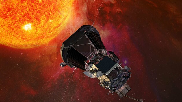 Künstlerische Illustration: "Parker Solar Probe" im Orbit um die Sonne (Bild: Johns Hopkins University Applied Physics Laboratory)