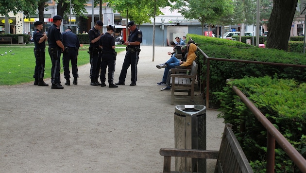 Im Linzer Schillerpark kontrollierte die Polizei am Mittwoch wieder. (Bild: Christoph Gantner)