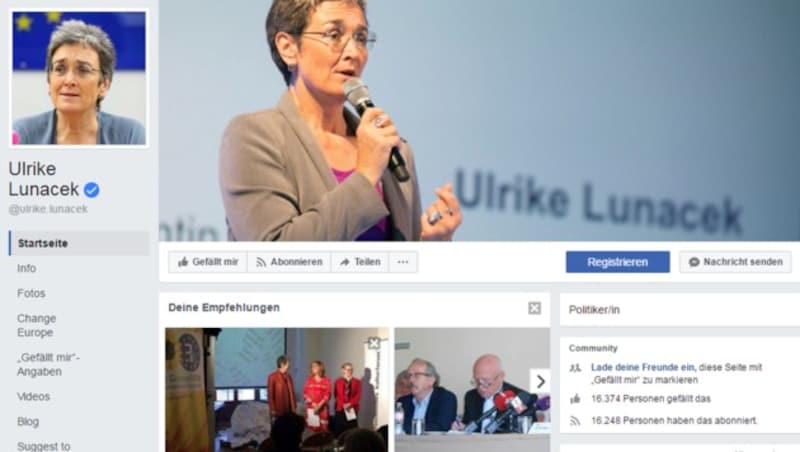 Ulrike Lunacek auf Facebook (Bild: facebook.com)