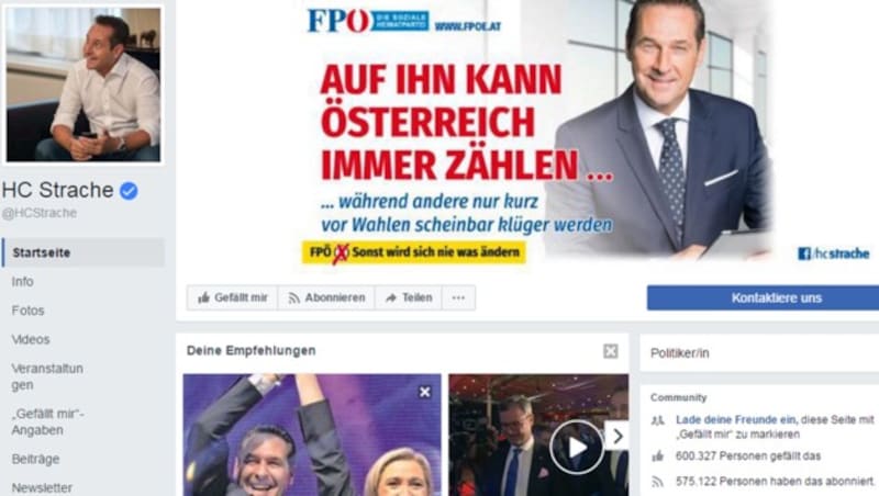 Um die Facebook-Seite von Heinz-Christian Strache entbrannte nach seinem Abgang bei der FPÖ ein regelrechter Krieg zwischen dem Ex-Obmann und seiner früheren Partei. (Bild: facebook.com)
