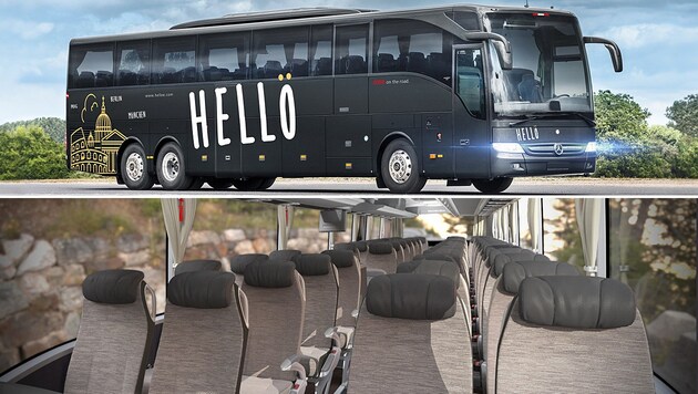 Der "Hellö"-Bus von außen und von innen (Bild: ÖBB)