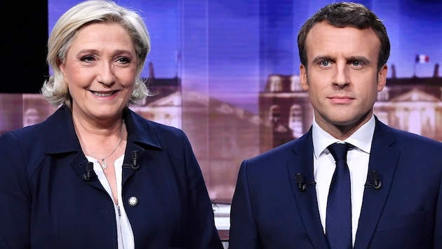 Marine Le Pen lieferte sich am Mittwochabend ein hartes TV-Duell mit ihrem Rivalen Emmanuel Macron. (Bild: AP)