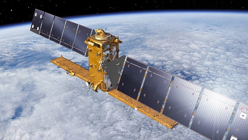 Illustration: Der „Sentinel 1“-Wächtersatellit der ESA im Erdorbit (Bild: ESA/P. Carril)