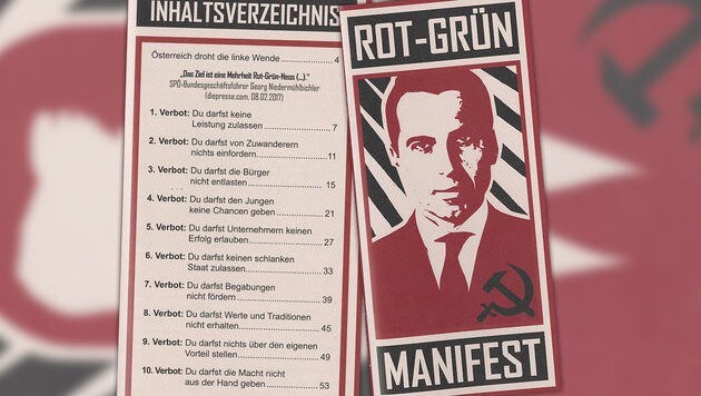 Titelbild und Inhaltsverzeichnis des Rot-Grün-Manifestes (Bild: Martin Kriegel,Krone)