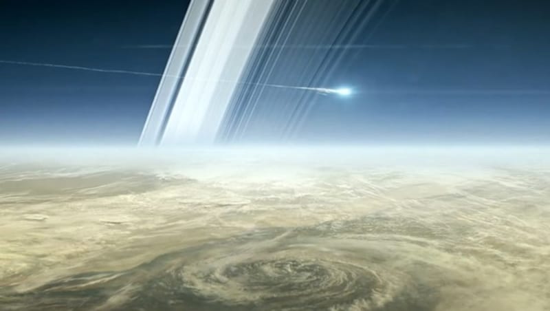 Künstlerische Illustration des Endes der Raumsonde "Cassini" (Bild: NASA/JPL-Caltech)