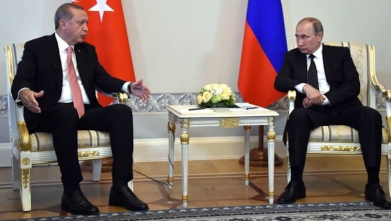 Erdogan mit Russlands Präsident Wladimir Putin während eines Staatsbesuchs in Moskau (Bild: APA/AFP/ALEXANDER NEMENOV)