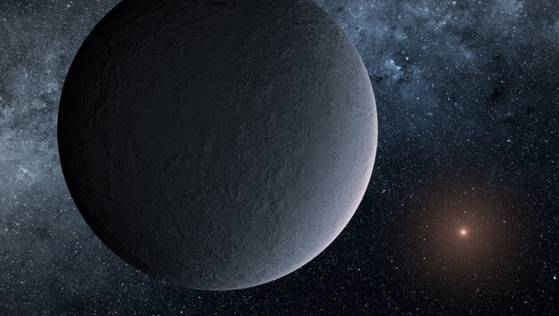 Illustration: Der eisige Planet OGLE-2016-BLG-1195Lb vor seinem Zentralgestirn (rechts) (Bild: NASA/JPL-Caltech)