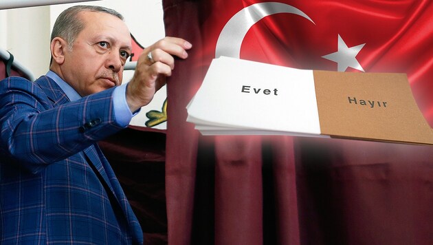 Die knappe Mehrheit der Türken stimmte beim Referendum mit "Evet" (Ja) für Erdogans Präsidialsystem. (Bild: APA/dpa/Daniel Karmann, AP, thinkstockphotos.de)