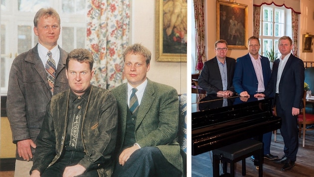 Martin, Alfred und Anton Gallistl (v. l.) im Jahre 1997. - Alfred, Anton und Martin (v.l.) heute. (Bild: Peter Pauer (2))
