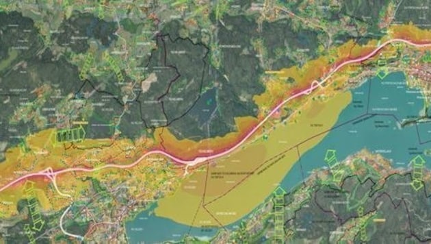 Die Lärmkarte zeigt, wie sich der Schall vom Wörthersee-Nordufer ausbreitet. (Bild: Land Kärnten)