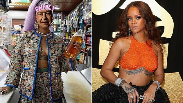 Rihanna sorgte mit Foto-Collagen von sich und der Queen für einen Shitstorm. (Bild: instagram.com/badgalriri, GETTY IMAGES NORTH AMERICA)