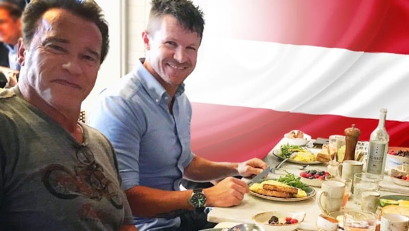 Arnold Schwarzenegger, Felix Baumgartner (Bild: facebook.com, thinkstockphotos.de)