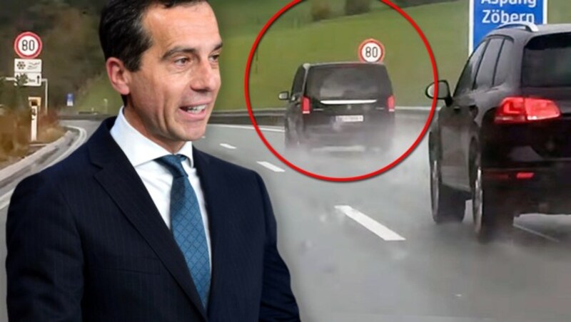 Kanzler Kern - auf der A2 bei Zöbern "erwischt" (Bild: AFP/Fabrice Coffrini, privat)