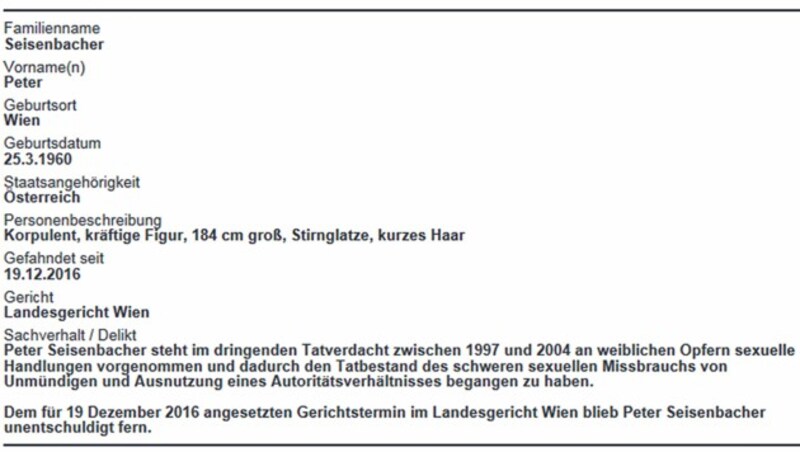 Personenbeschreibung Seisenbachers der Polizei (Bild: Screenshot/bmi.gv.at)