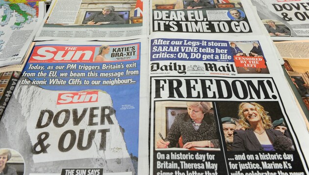 Die britische Presse zelebriert den offiziellen Brexit-Antrag. (Bild: AFP)