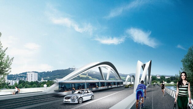 So soll die neue Brücke in Linz aussehen - was der Umweltanwalt aber kritisiert! (Bild: Linz AG)