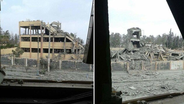 Bilder der zerstörten Schule in Mansoura (Bild: twitter.com)