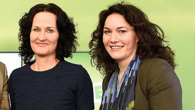 Eva Glawischnig und Ingrid Felipe (Bild: APA/HELMUT FOHRINGER)