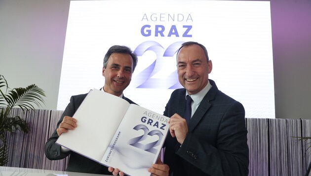 Der Grazer VP-Bürgermeister Nagl und der Grazer FP-Chef Eustacchio - der Koalitionspakt steht. (Bild: KRONEN ZEITUNG)