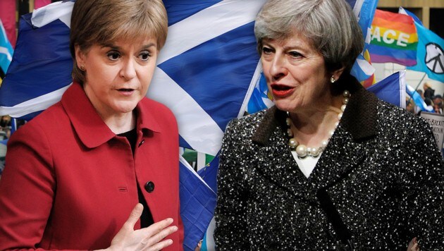 Schottlands Regierungschefin Nicola Sturgeon (li.) und Großbritanniens Premierministerin Theresa May (Bild: ASSOCIATED PRESS, AP/Darren Staples, APA/AFP/ANDY BUCHANAN)