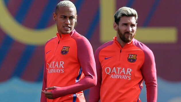 Neymar und Messi beim gemeinsamen Barcelona-Training (Bild: Associated Press)
