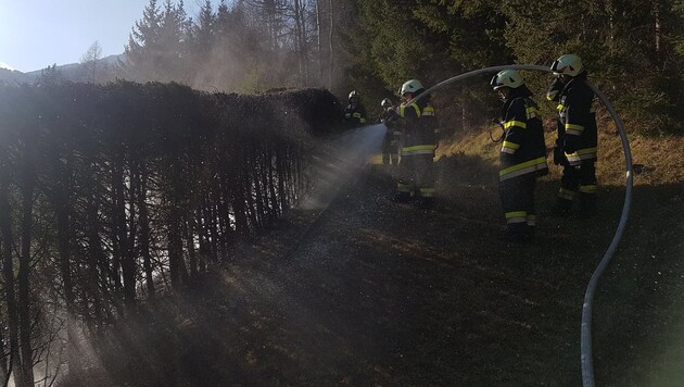 Auch eine Hecke hatte in Eisenkappel Feuer gefangen. (Bild: FF Eisenkappel)