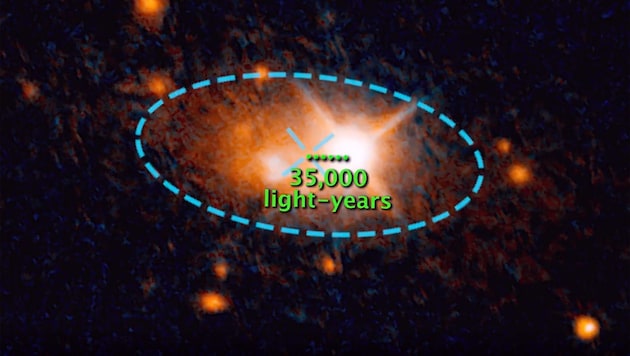 Der hell leuchtende Quasar 3C186, 35.000 Lichtjahre vom Zentrum der Galaxie entfernt (Bild: NASA, ESA und M. Chiaberge (STScI/ESA))