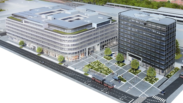 So wird der Gebäudekomplex bei Ost-Ausgang der U4-Station Heiligenstadt künftig aussehen. (Bild: Office Lenomade)