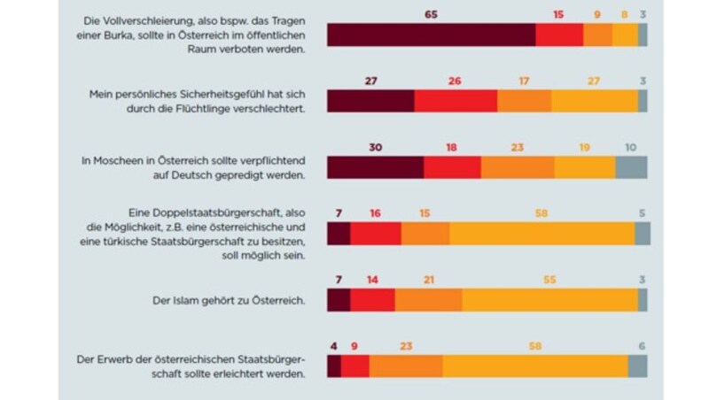 Zustimmung zu Aussagen im Bereich Flüchtlinge und Integration (Dezember 2016) (Bild: ÖIF)