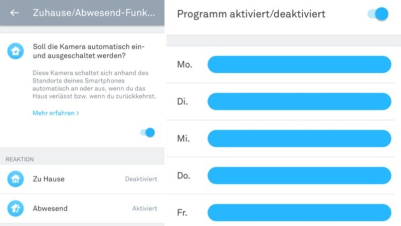 Wann die Geräte aktiv sind, lässt sich per App genau festlegen. (Bild: Screenshot)