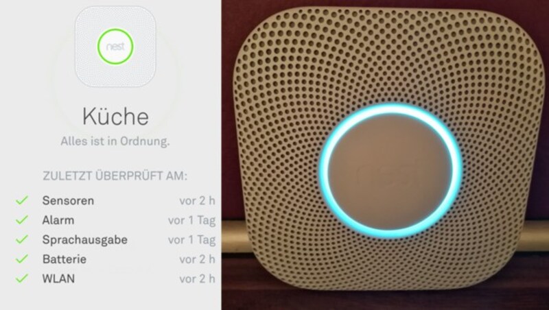 Der Statusbericht verrät: Der Rauchmelder ist voll funktionstüchtig. Rechts: das Nachtlicht. (Bild: Screenshot/Sebastian Räuchle)