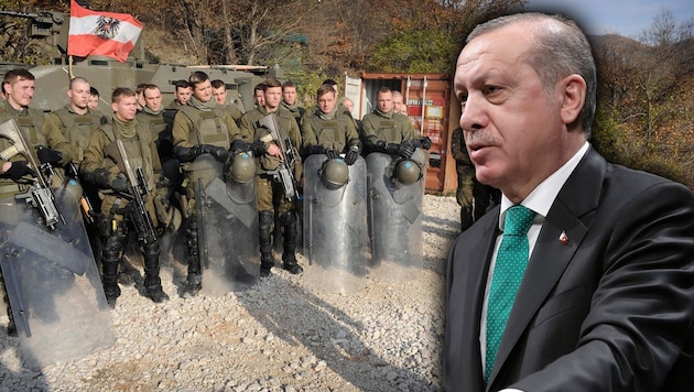 Österreichische KFOR-Soldaten im Kosovo; der türkische Präsident Recep Tayyip Erdogan (Bild: APA/BUNDESHEER/PETER LECHNER, AP/Murat Cetinmuhurdar)