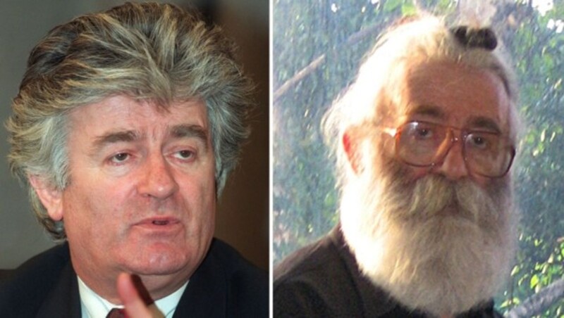 Karadzic im Jahr 1994 (links) und 2008 nach seiner Festnahme (Bild: APA/AFP)