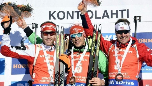 Simon Eder, Arnd Peiffer und Emil Hegle Svendsen (von li. nach re.) (Bild: AP)