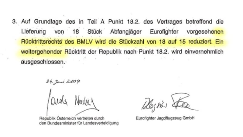 Ausschnitt aus dem 2007 geschlossenen Abänderungsvertrag (Bild: "Krone")