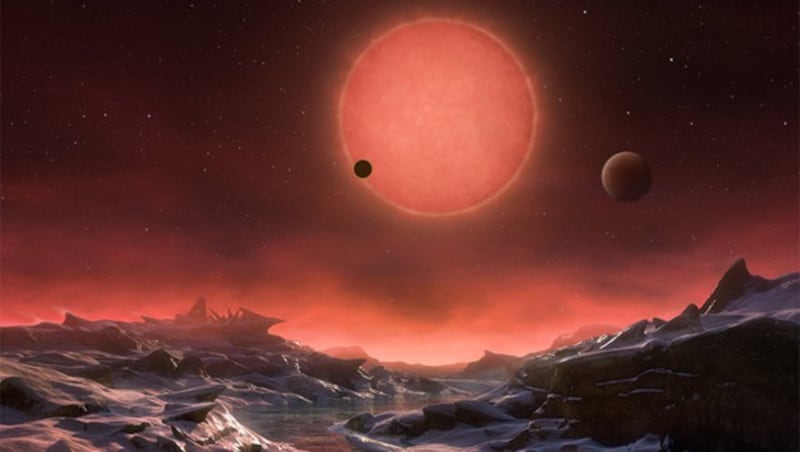 Der Blick von der Oberfläche eines erdgroßen Planeten auf den Zwergstern Trappist-1 (Bild: ESO/M. Kornmesser)