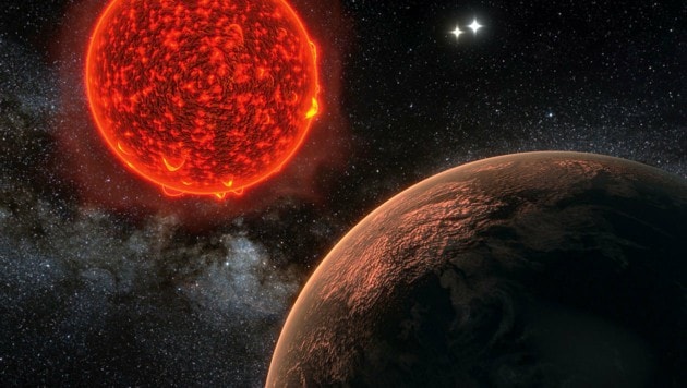 Illustration: Exoplanet Proxima Centauri b (rechts) vor seinem Stern (Bild: R. Ramirez & J. Jenkins (Universidad de Chile))